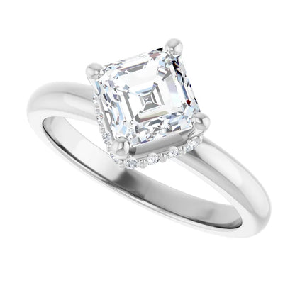 14K White Gold 1 1/8 CTW Asscher-Cut Diamond Engagement Ring with Hidden Halo Accents
