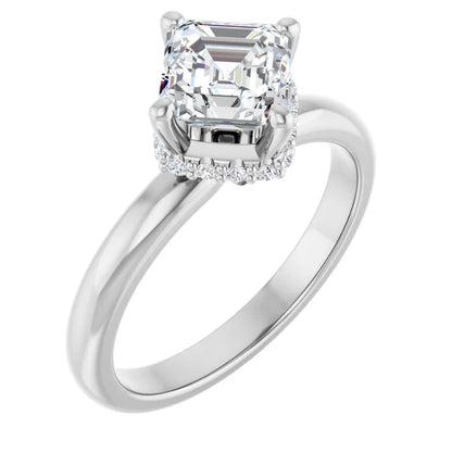 14K White Gold 1 1/8 CTW Asscher-Cut Diamond Engagement Ring with Hidden Halo Accents