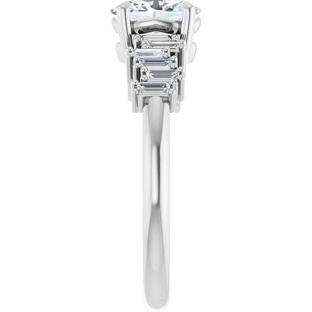 14K White Gold 1 1/8 CTW Oval-Cut Diamond Engagement Ring with Baguette Accents