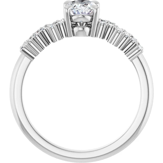 14K White Gold 1 1/8 CTW Oval-Cut Diamond Engagement Ring with Baguette Accents