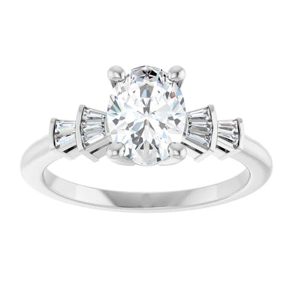 14K White Gold 1 1/8 CTW Oval-Cut Diamond Engagement Ring with Tapered Baguette Accents