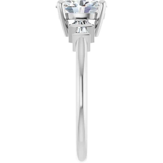 14K White Gold 1 1/8 CTW Oval-Cut Diamond Engagement Ring with Tapered Baguette Accents