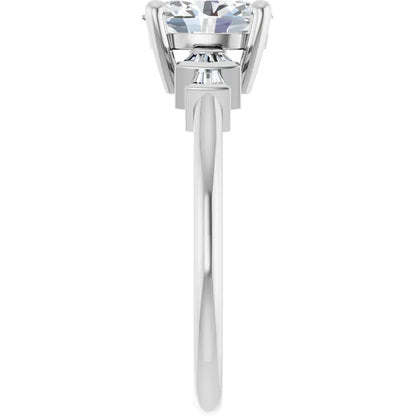14K White Gold 1 1/8 CTW Oval-Cut Diamond Engagement Ring with Tapered Baguette Accents