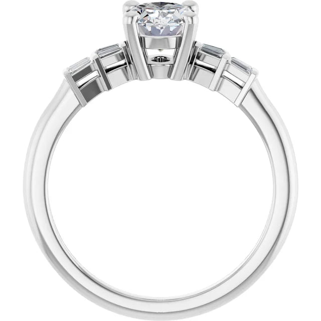 14K White Gold 1 1/8 CTW Oval-Cut Diamond Engagement Ring with Tapered Baguette Accents