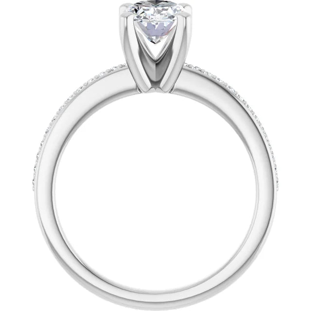 14K White Gold 1 1/8 CTW Oval-Cut Diamond Halo Engagement Ring with Milgrain Accents