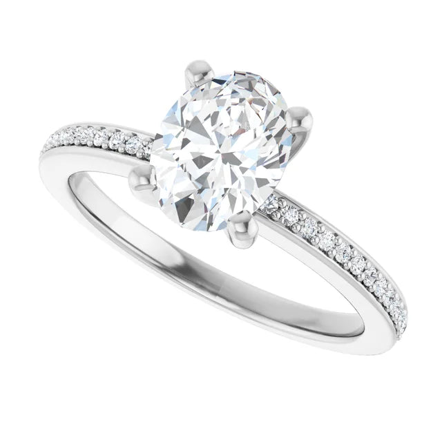 14K White Gold 1 1/8 CTW Oval-Cut Diamond Halo Engagement Ring with Milgrain Accents