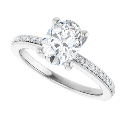 14K White Gold 1 1/8 CTW Oval-Cut Diamond Halo Engagement Ring with Milgrain Accents