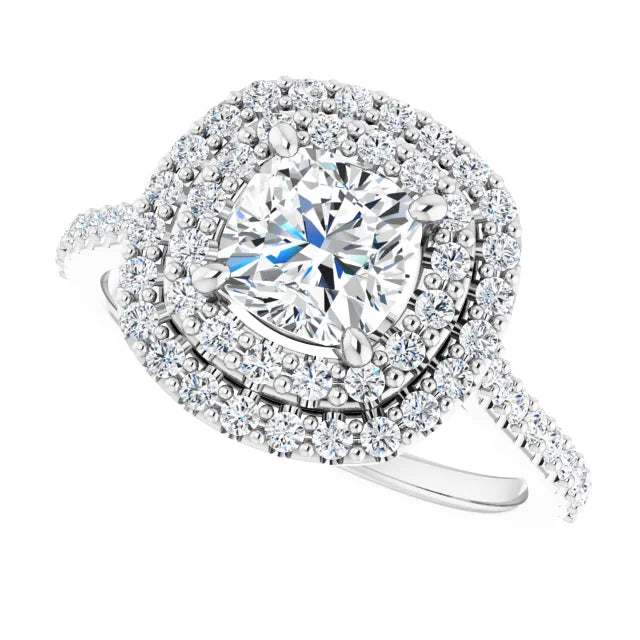 14K White Gold 1 3/4 CTW Cushion-Cut Diamond Double Halo Engagement Ring