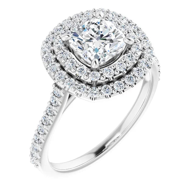 14K White Gold 1 3/4 CTW Cushion-Cut Diamond Double Halo Engagement Ring