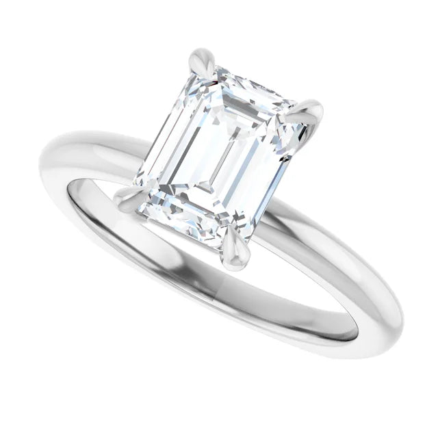 14K White Gold 1 3/4 CTW Emerald-Cut Diamond Solitaire Engagement Ring with Claw-Prong Setting