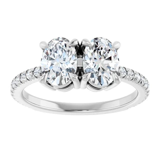 14K White Gold 1 3/4 CTW Oval-Cut Toi et Moi Diamond Engagement Ring with Pavé Accents