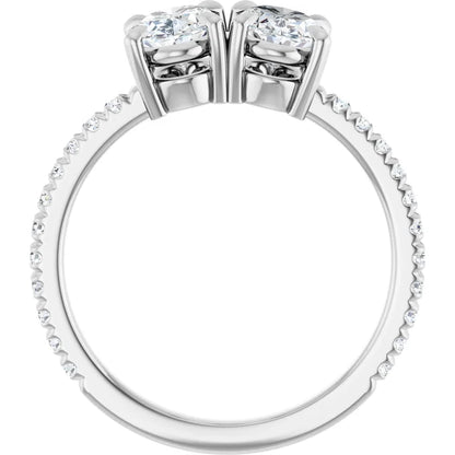 14K White Gold 1 3/4 CTW Oval-Cut Toi et Moi Diamond Engagement Ring with Pavé Accents