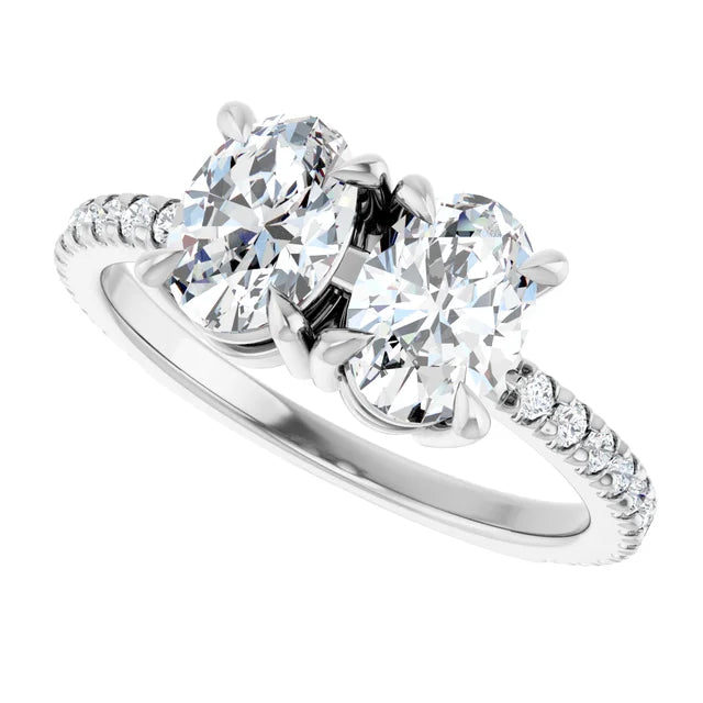 14K White Gold 1 3/4 CTW Oval-Cut Toi et Moi Diamond Engagement Ring with Pavé Accents