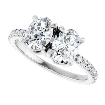 14K White Gold 1 3/4 CTW Oval-Cut Toi et Moi Diamond Engagement Ring with Pavé Accents