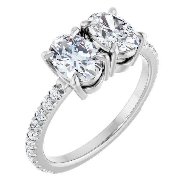 14K White Gold 1 3/4 CTW Oval-Cut Toi et Moi Diamond Engagement Ring with Pavé Accents