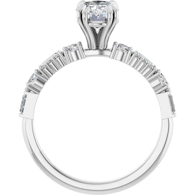 14K White Gold 1 3/8 CTW Oval-Cut Diamond Engagement Ring with Double Claw-Prong Setting