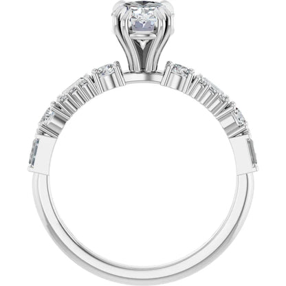 14K White Gold 1 3/8 CTW Oval-Cut Diamond Engagement Ring with Double Claw-Prong Setting
