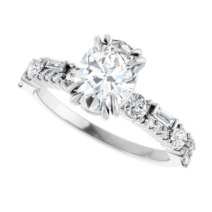 14K White Gold 1 3/8 CTW Oval-Cut Diamond Engagement Ring with Double Claw-Prong Setting