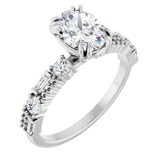14K White Gold 1 3/8 CTW Oval-Cut Diamond Engagement Ring with Double Claw-Prong Setting