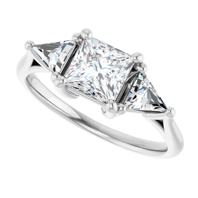 14K White Gold 1 3/8 CTW Princess-Cut Diamond Engagement Ring with Trillion Accents