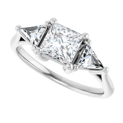 14K White Gold 1 3/8 CTW Princess-Cut Diamond Engagement Ring with Trillion Accents