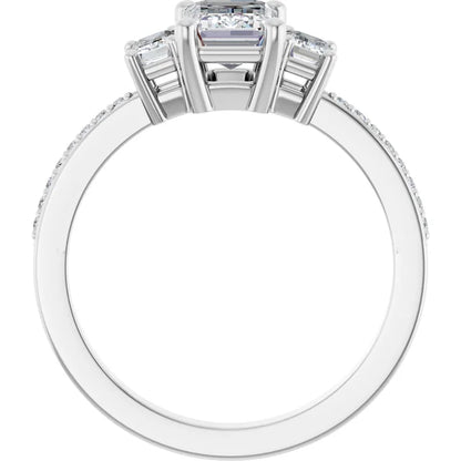 14K White Gold 1 5/8 CTW Emerald-Cut Diamond Three-Stone Engagement Ring with Pavé Band