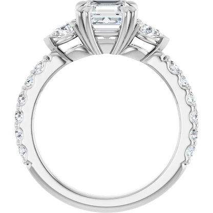 14K White Gold 1 7/8 CTW Asscher-Cut Diamond Engagement Ring with Pear Side Stones and Pave Band