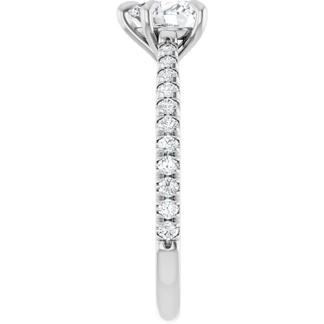 14K White Gold 1 7/8 CTW Heart-Cut Diamond Engagement Ring with Pave Accented Band