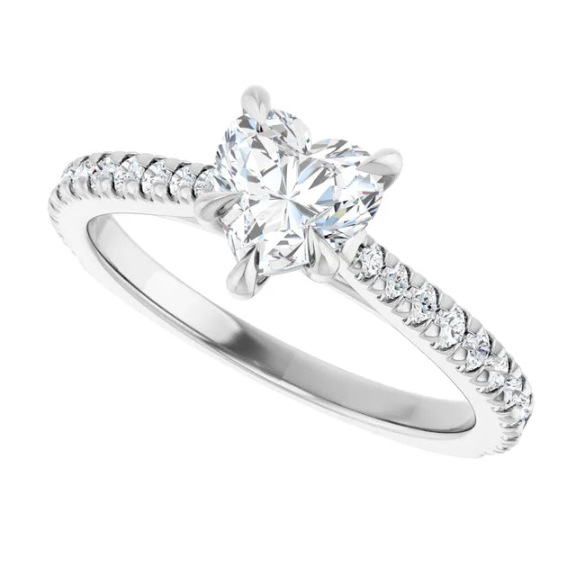 14K White Gold 1 7/8 CTW Heart-Cut Diamond Engagement Ring with Pave Accented Band