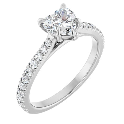 14K White Gold 1 7/8 CTW Heart-Cut Diamond Engagement Ring with Pave Accented Band