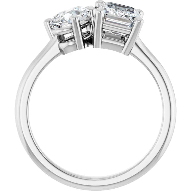 14K White Gold 1 9/10 CTW Emerald-Cut and Pear-Cut Diamond Toi et Moi Engagement Ring
