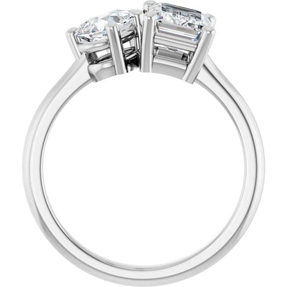 14K White Gold 1 9/10 CTW Emerald-Cut and Pear-Cut Diamond Toi et Moi Engagement Ring