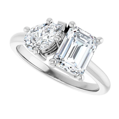 14K White Gold 1 9/10 CTW Emerald-Cut and Pear-Cut Diamond Toi et Moi Engagement Ring