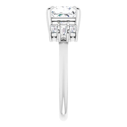 14K White Gold 1 CT Princess-Cut Diamond Engagement Ring with Baguette Accents