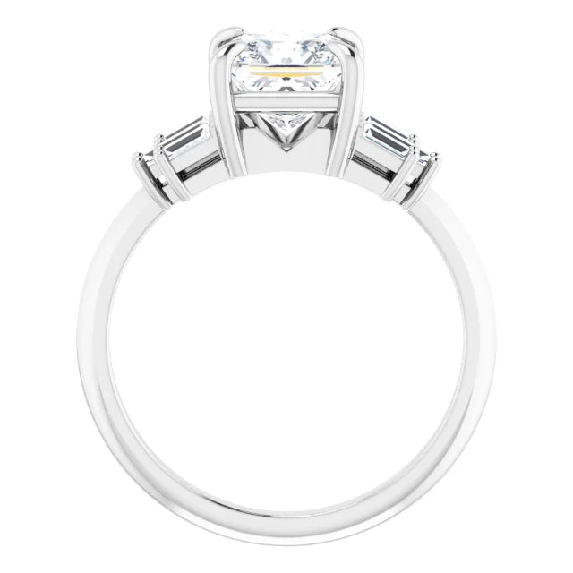 14K White Gold 1 CT Princess-Cut Diamond Engagement Ring with Baguette Accents