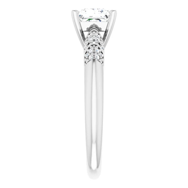 14K White Gold 1 CT Princess-Cut Diamond Engagement Ring with Pave Accents