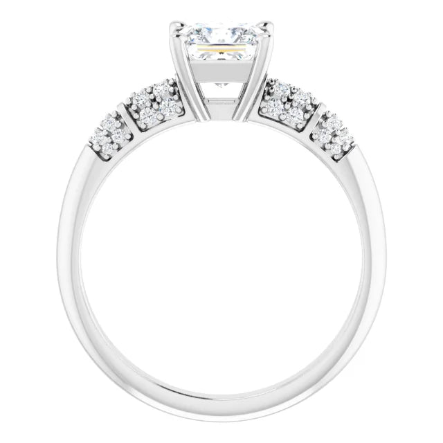14K White Gold 1 CT Princess-Cut Diamond Engagement Ring with Pave Accents