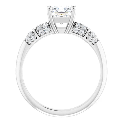 14K White Gold 1 CT Princess-Cut Diamond Engagement Ring with Pave Accents