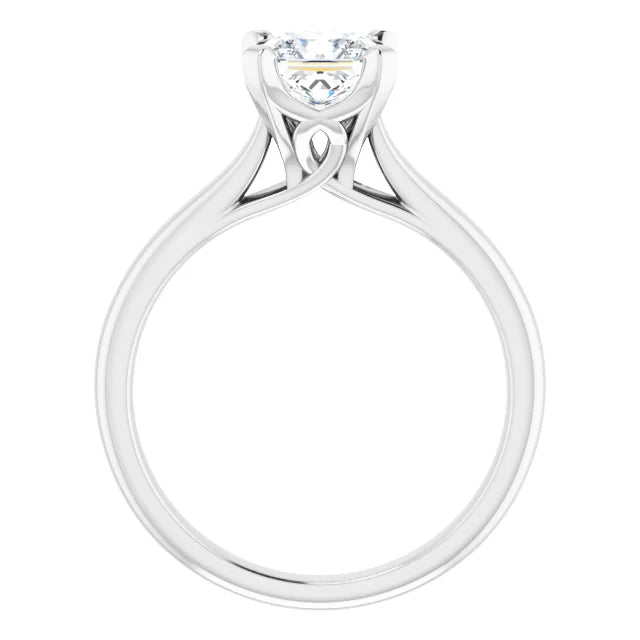 14K White Gold 1 CT Princess Cut Diamond Solitaire Engagement Ring with Tapered Band