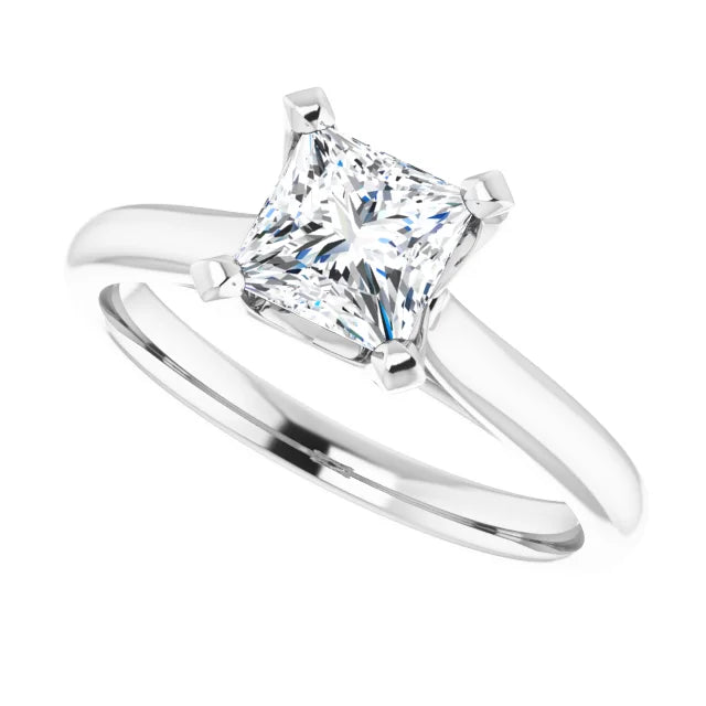14K White Gold 1 CT Princess Cut Diamond Solitaire Engagement Ring with Tapered Band