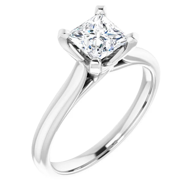 14K White Gold 1 CT Princess Cut Diamond Solitaire Engagement Ring with Tapered Band