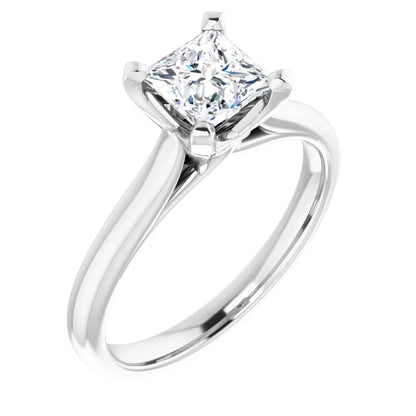 14K White Gold 1 CT Princess Cut Diamond Solitaire Engagement Ring with Tapered Band