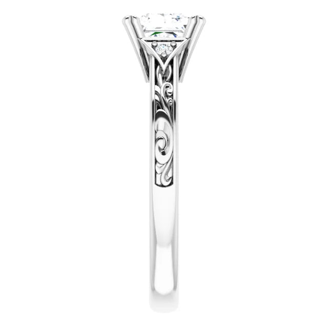 14K White Gold 1 CT Princess-Cut Diamond Vintage Filigree Engagement Ring