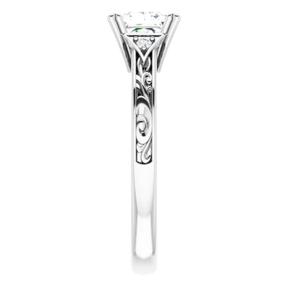14K White Gold 1 CT Princess-Cut Diamond Vintage Filigree Engagement Ring