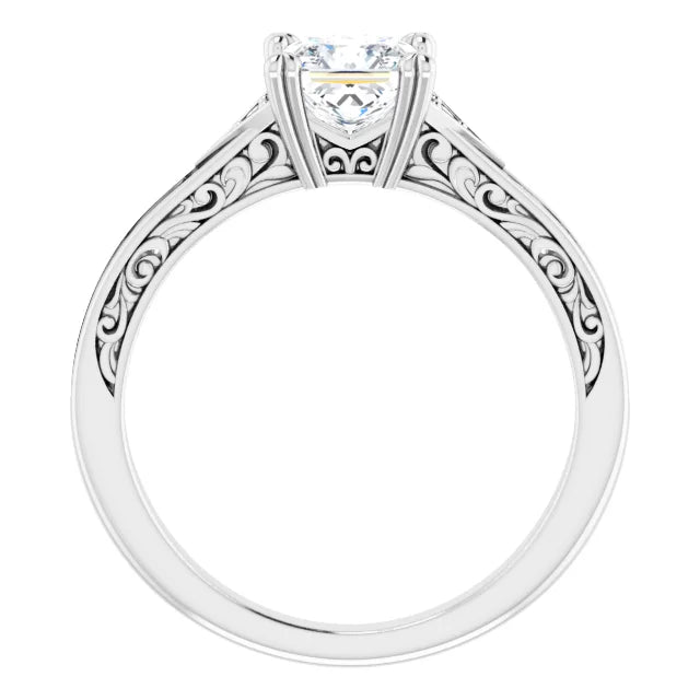 14K White Gold 1 CT Princess-Cut Diamond Vintage Filigree Engagement Ring