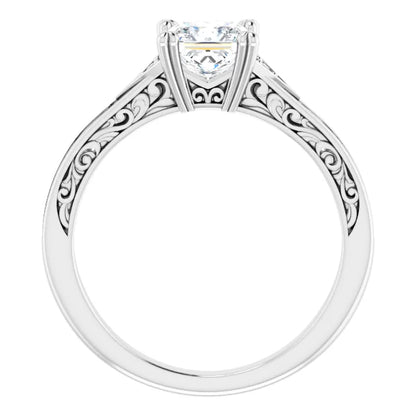 14K White Gold 1 CT Princess-Cut Diamond Vintage Filigree Engagement Ring