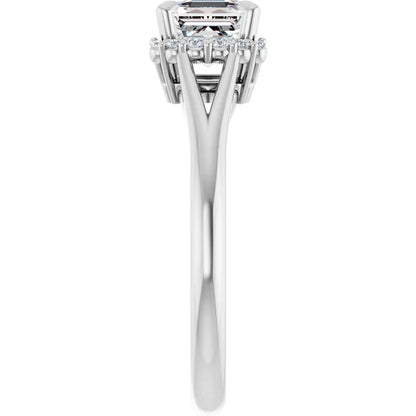 14K White Gold 1 CTW Asscher-Cut Diamond Engagement Ring with Half Halo and Split Shank