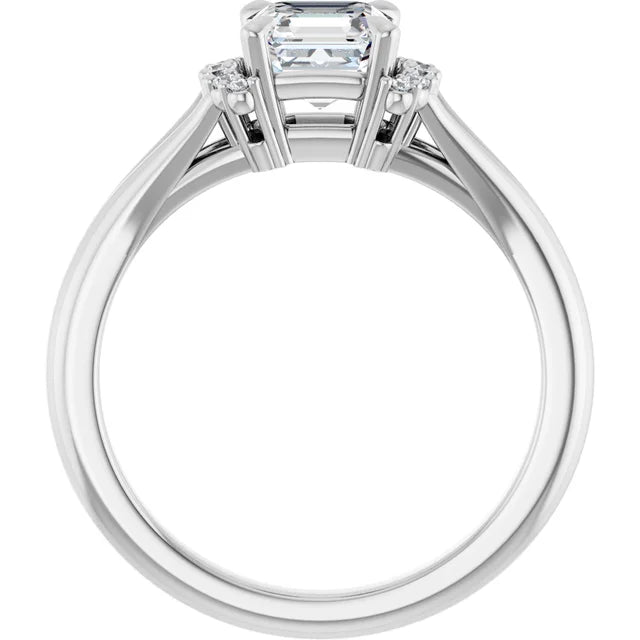 14K White Gold 1 CTW Asscher-Cut Diamond Engagement Ring with Half Halo and Split Shank