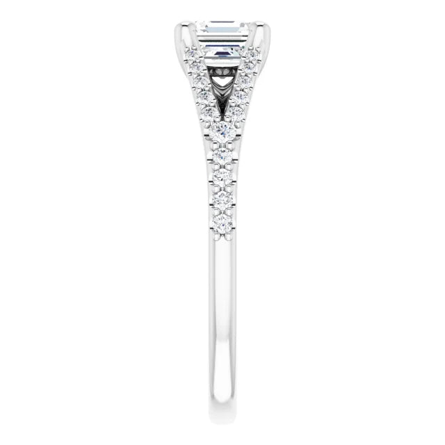 14K White Gold 1 CTW Asscher-Cut Diamond Engagement Ring with Split Shank Accents
