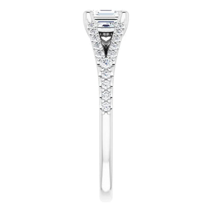 14K White Gold 1 CTW Asscher-Cut Diamond Engagement Ring with Split Shank Accents